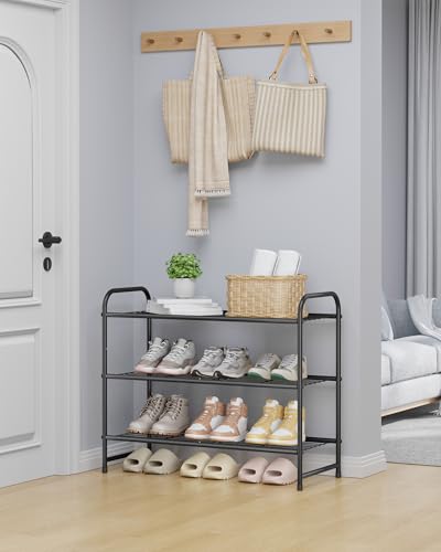 Image of Kitsure Shoe Rack - Stainless Steel Shoe Organizer, Sturdy Shoe Rack for Closet and Front Door Entrance, Free Standing Shoe Shelf, Closet Organizers and Storage, 25.6 inch Wide - 3 Tier, Black