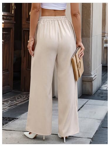 WDIRARA Women's Wrap Front Wide Leg Long Pants Elastic Waist Solid Loose Trousers2