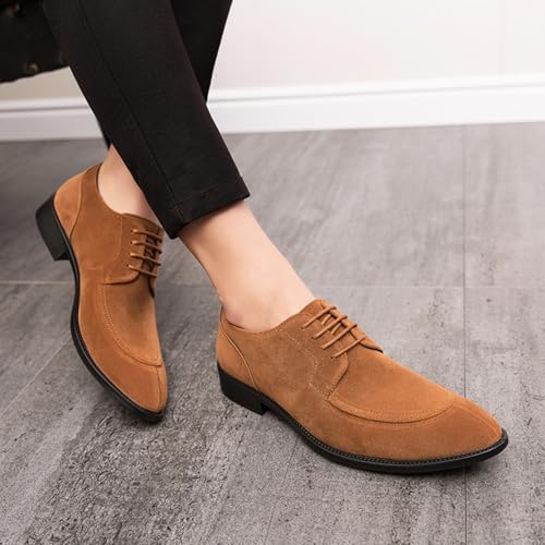 Mens Retro Suede Leather Lace Up Dress Oxfords Shoes Classic Slip On Low Top Pointed Toe Non-Slip Flats Derby Shoes for Formal Business Wedding4