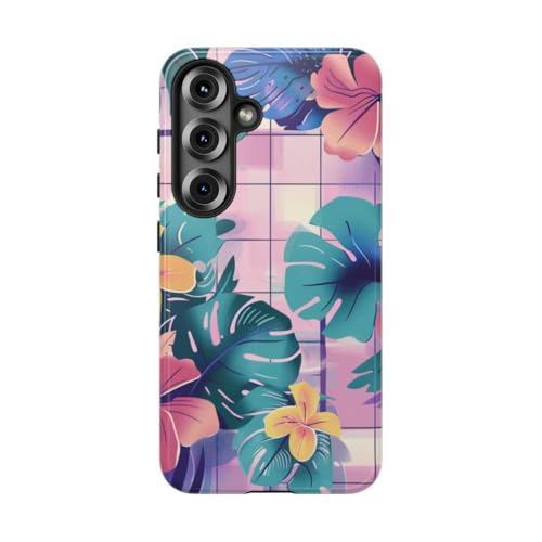 Coque rigide brillante motif floral tropical pour Samsung S25