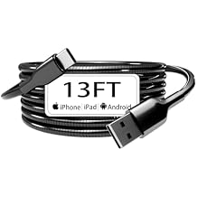 13FT Chew Proof & Cat Dog Proof USB-A to USB-C Cable, Long Metal Braided USB-C Cable, Pet Chewing Proof Phone Charger Cord Compatible with iPhone 16 15 Pro Max Plus, for Samsung Galaxy S21 Note 10
