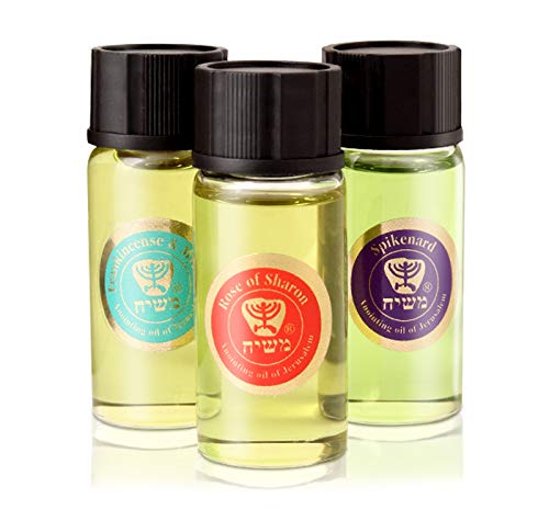 Anointing Oil from Israel - Set of 3 | from Jerusalem - Rose of Sharon, Myrrh and Frankincense, Spikenard Biblical Oils | Total Amount 1oz Anointing Oil Made in Israel by HalleluYAH