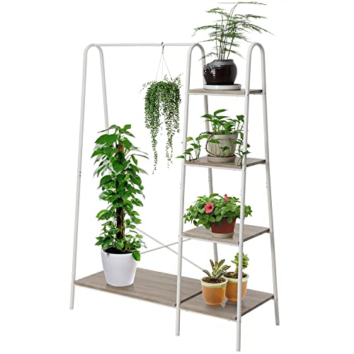 Finnhomy Metal Clothes Closet Rack, Clothing Rack for Hanging Clothes White Heavy Duty Garment Rack with 5 Wood Shelves Freestanding Portable Closet Organizer for Bedroom/Entryway/Boutiques - Thumbnail 4