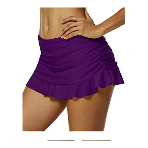 Labelar Women Bikini Skirted Swim Bottom Ruffled Hem Swimming Skirt Solid Color Swimdress Cover