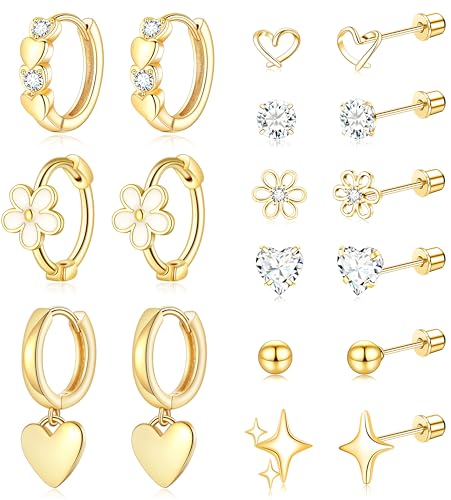 Stainless Steel Hypoallergenic Earrings for Girls Toddler Kids Baby Screw Flat Back Stud Earrings Set for Teen Jewelry