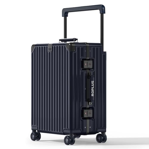 Aluminium Frame Carry on Luggage with Smooth Jelly Wheels, Hardside Zipperless Rolling Suitcase with TSA Lock (Blue, 21-Inch)