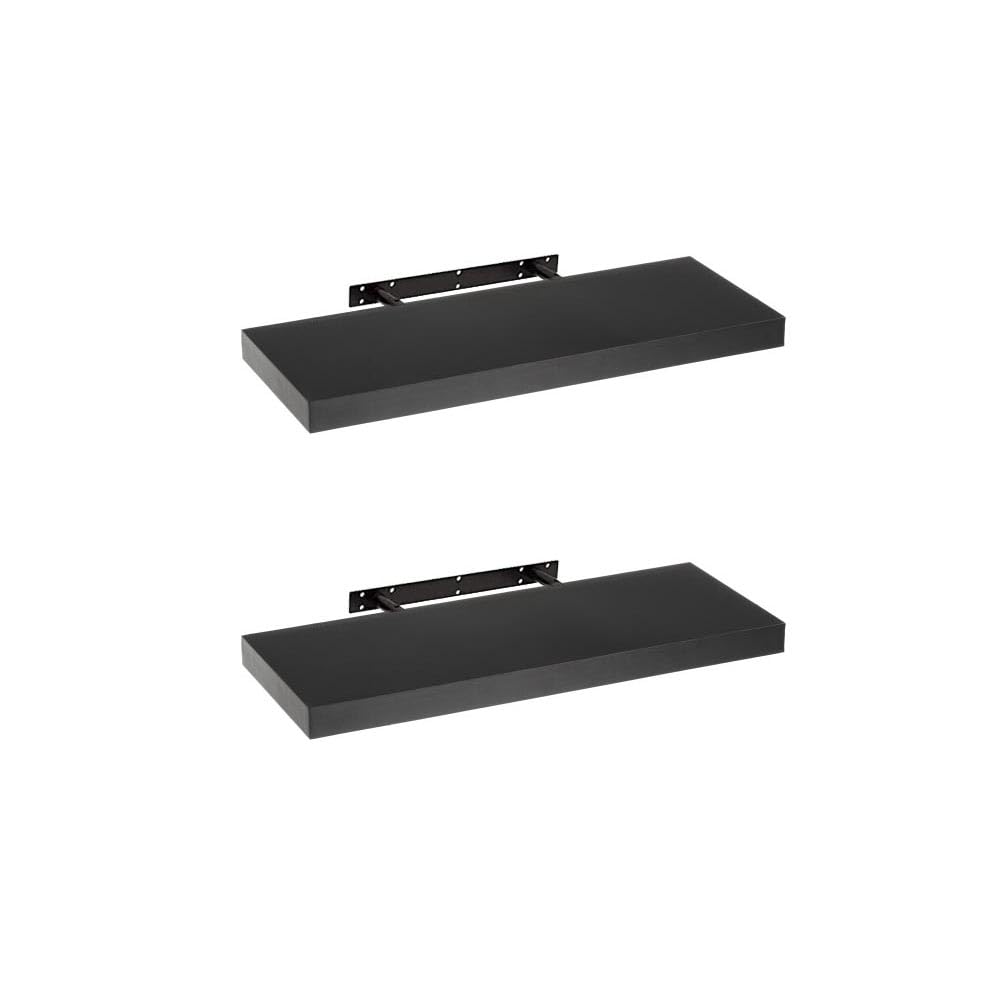 LOLAhome Set de 2 estantes de Pared flotantes de MDF Negro Decorativo,Balda de Pared, De 23x60 cm para Salón, Cocina, Oficina, Dormitorio,Resistente