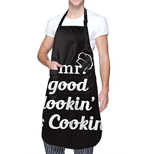NVJUI JUFOPL Adjustable With 2 Pockets Apron for Men Dad Chef, Mr Good Looking Is Cooking Funny Aprons for Home Kitchen Cooking Baking BBQ Drawing Gardening