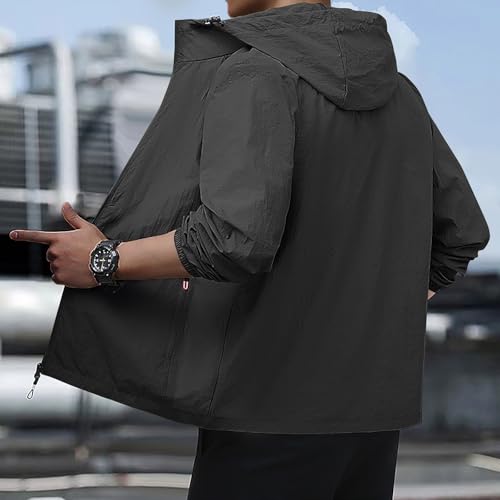 Wind Breaker Jackets Mens Lightweight Zip Up Jacket with Hood Outdoor Long Sleeve Coat Hiking Outfits with Zipper Pockets2