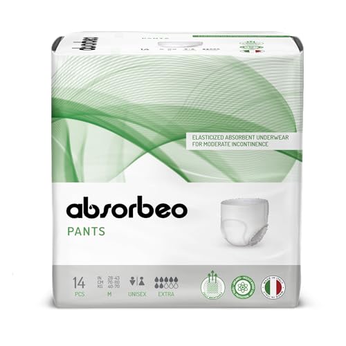Absorbeo - Pants Plus – Saugfähige Windelhosen mit Elastischen Bündchen für Mittlere Blasenschwäche, Unisex, Größe M (14 Stück pro Packung)