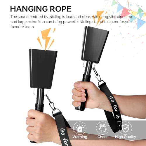 10 Inch Cowbells with Handle, Cheering Bell Noice Maker for Sporting Events-Football Games, Stadiums, Chimes Percussion Musical Instruments Call Bell Alarm 2 Pack (Black)
