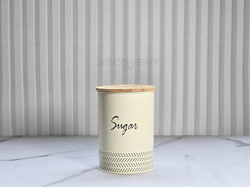 Image of JISCOVERY Airtight Tea & Sugar Container Set of 2| Metal Storage Canister with Wooden Lid for Kitchen| Storage Box for Kitchen Counter Top| 1300 ML| Ivory