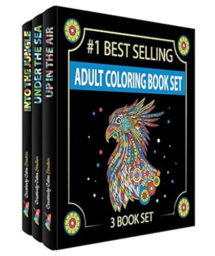 Juego de libros para colorear para adultos. Tres libros! Diseños del cielo, tierra y mar. Libros para colorear para adultos relajación