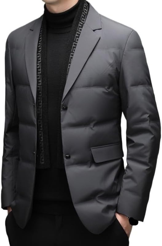 Mens Winter Business Casual Down Jacket Coat with Detachable Scarf and Collar Puffer Jackets