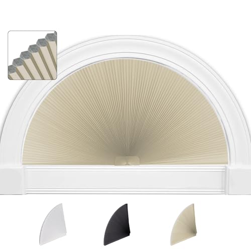 SEEYE Arch Window Blackout Shades, Pleated Fabric Blind (Radius: 24'') Half Circle Cellular Cordless...