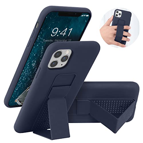 LAUDTEC Silicone iPhone 11 Pro Max Case with Kickstand, Vertical/Horizontal Stand Hand Strap Kickstand | Microfiber Linner | Liquid Silicone Full Body Protective Stand Case for iPhone 11 Pro Max 6.5''