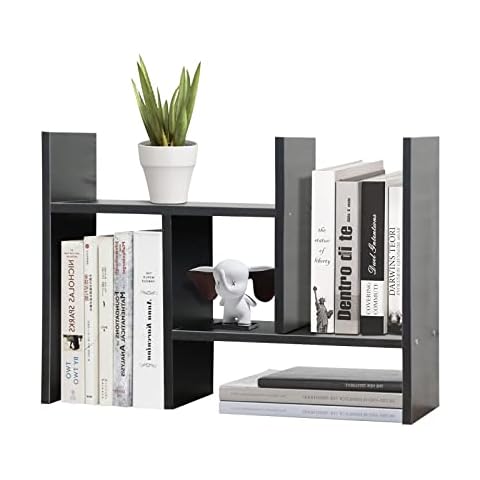 TY ARTS & CULTURE - Expandable Wood Desktop Storage Organizer Multipurpose Desk Bookshelf Display Shelf Rack Counter Top Bookcase for Office Home | Black Cover