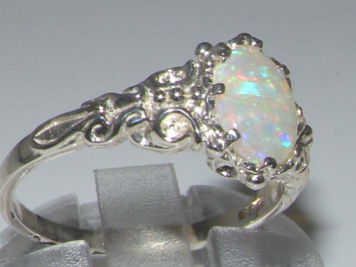 925 Sterling Silver Real Genuine Opal Womens Band Ring3