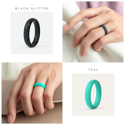 ThunderFit Women’s Silicone Engagement Rings, 5.5mm Wide, 2.1mm Thick, Wedding Rubber Bands, Variety Multipack 2/3/4/73