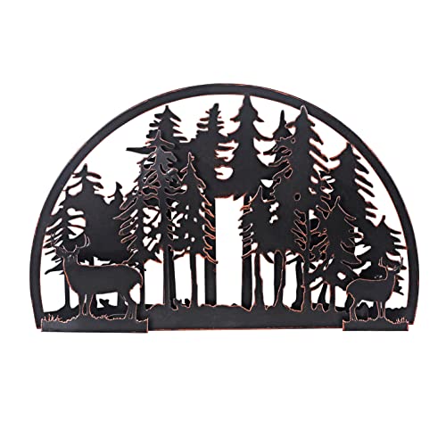 Adeco Christmas Elk and Pine Tree Metal Art Wall Decor for Living Room, Bedroom, Bathroom Indoor Outdoor, Deer in Forest Metal Wall Art 18.1