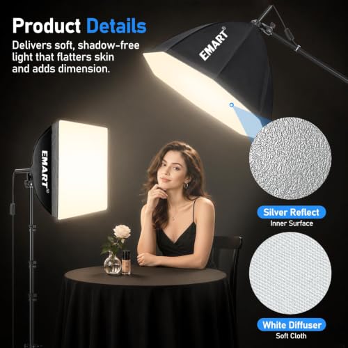 Image of EMART Softbox Lighting Kit, 85W /135W Soft Box with Boom Arm for Studio 3PCS | Professional Equipment Three Point Light Setup, 16 inchx16 inch & 25.5 inchOcta Softbox, 3000-6500K LED Bulbs with APP /Remote for Photo