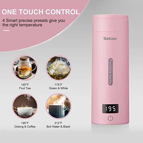 Image of Sekaer Travel Electric Tea Kettle Portable Small Mini Coffee Kettle, with 4 Variable Presets, Personal Hot Water Boiler 304 Stainless Steel with Auto Shut-Off & Boil Dry Protection, SY-618P