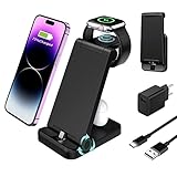 【Nuevo Diseño, Carga 30% Más Rápido】El Cargador 3 en 1 con certificación de seguridad, solo tarda 2-3 horas cargar completamente su teléfono. La estación de carga proporciona control de temperatura, protección contra sobretensión, protección contra cortocircuitos y protección contra sobrecorriente con Smart Protection Technology, Carga de iPhones y AirPods a través del Conector de Lightning, carga sin calentamiento, es estable y 30% más rápida que la carga inalámbrica. Cargador 3 en 1 Portátil.