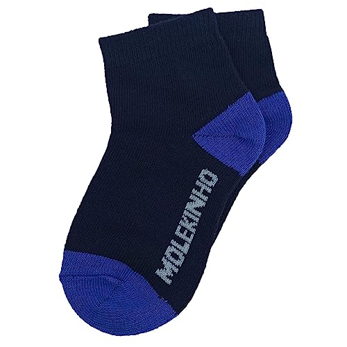 Kit 3 Pares De Meias Masculina Infantil Molekinho Lisa Cor:Branco-Marinho-Vermelho/Preto-Cinza/Marin