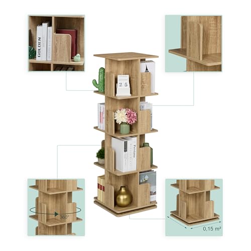 Estantería para libros Relaxdays giratoria de 4 niveles con efecto madera natural 6