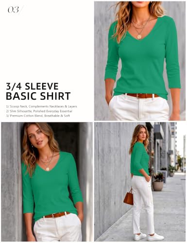 Image of Meetrendi Women 3 /4 Sleeve Scoop Neck Top Cotton Slim Fit Basic T-Shirt | Premium cotton blend, Sleek Scoop Neck, Versatile basic tee, Wear to work, Casual, Layering, Medium-weight, Breathable