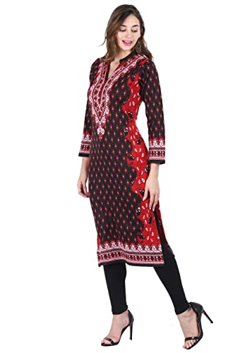 Image of Rosary Women's Winter Wear Jacquard Woolen Straight Kurti with 2 Side Pockets,RZ3204RED-M