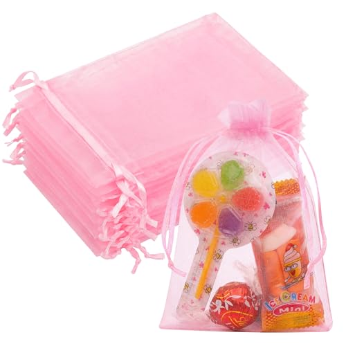 Crweety 50PCS Pink Organza Bags 4x6, Small Gift...
