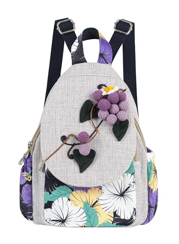Image of Womens Boho Cotton Hemp Cloth Backpack Boho Vintage Embroidered Casual Purse Handbags Messenger Bag Wheat Ears