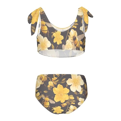 Bees on Yellow Girl Two Piece Kids Bikini Set Quick-Dry Swimsuit Swimwear Adjustable Strap2