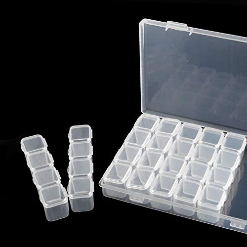 Miniatura 7 de Caja organizadora vacía de plástico transparente con 28 ranuras, para decoración de uñas, contenedor de almacenamiento para uñas, cristales de