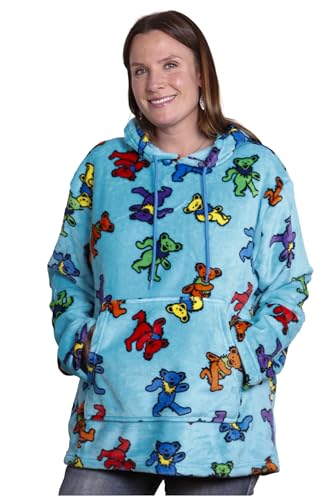 Grateful Dead Long Sleeve Dancing Bears Fleece Hoodie Official Licensed Cozy Pullover for Deadheads Turquoise Blue (US Alpha Large XX-Large Regular Regular)