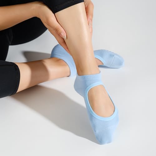 Image of Mint & Oak Women Non-Slip Pilates Socks with Grips Ankle Length Pack of 4 | Silicone Cotton Pilates Socks | Ideal For Yoga, Pilates, Gym, Workout, Barre, Aeriel | Cute Women's Gift | Free Size