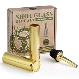 BarrelWare Premium Metal Gold 50 Cal Bullet Shot Glasses – Set of 2 Hunting Shot Glass Gift for Men – Unique Groomsmen…
