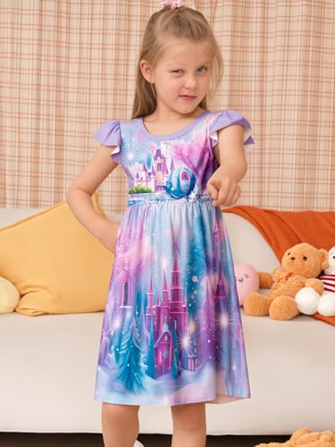 LQSZ Girls Princess Nightgowns Flutter Sleeves Night Dress Sleepwear 3-10 Years Pajamas Nightgowns for Little Girls3