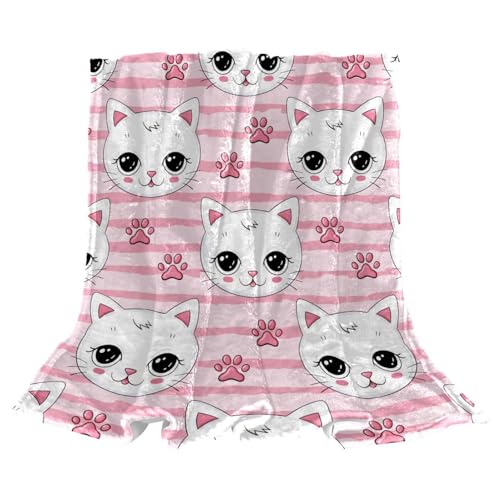 Couverture polaire chat blanc mignon 150x100cm plaid canapé lit