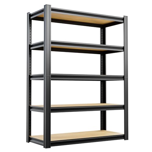 cynnda 5-Tier 35”W X 15.7”D X 72”H Garage Shelves 2000LBS Adjustable Metal Shelves, Storage Shelves, Vertical Shelf Units Pantry Closet Office (Black)