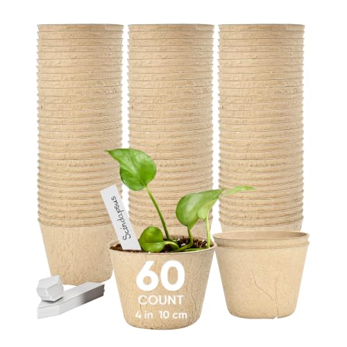 Chunsvia 60 Pack 4 Inch Seed Starter Peat Pots with Plant Labels