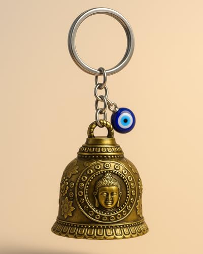 Image of Tiny Tim Guardian Bell with Evil Eye Charm - Protective Motorcycle & Car Accessory - Tibetan-Inspired Design - Wards Off Negative Energy - Ideal Gift for Bikers & Travelers