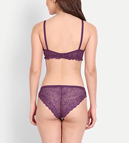 Image of FIMS - Fashion is my style Women Cotton Floral Lace Padded, Non-Wired, Full Coverage, Seamless Bra Panty Set, Multicolor, Lingerie Set