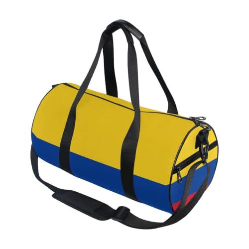 Bolsa deportiva azul, roja y amarilla con banderas colombianas