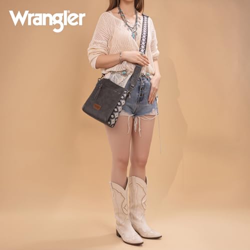 Image of Wrangler Aztec Crossbody Purse Medium Shoulder Bags for Women Western Handbag with Guitar Strap