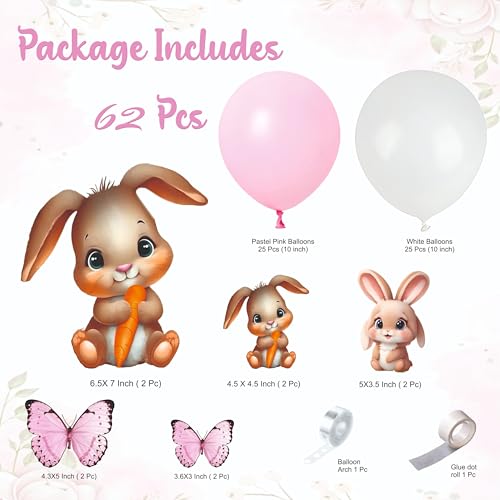 Image of 62 Pcs Set of Pink and balloons with Bunny and butterflies paper cutouts for Birthday Decoration, home decoration