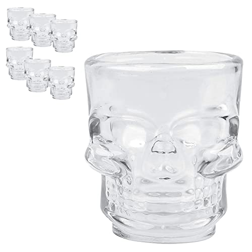 Oceano Bicchieri Teschio Vetro Birra Boccale Shot Chupito Tazza Whisky Vodka Amaro Vino Birra Rum Liquori idea regalo compleanno festa del papà halloween bar pub skull cranio (6PZ 50ML)