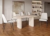 beige DecoInParis Table à Manger Ovale en marbre Composite Beige 8 Personnes ELMA