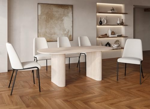 DecoInParis Table à Manger Ovale en marbre Composite Beige 8 Personnes ELMA